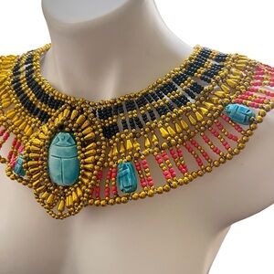 Ancient Egyptian Revival Beaded Scarab Collar
Necklace Handmade Statement Piece